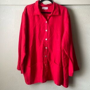 Vintage red linen oversized button down long sleeve tunic by Carol Anderson